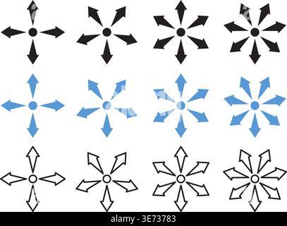 Scaling arrow icon set collection in flat style. Expand size vector illustration on isolated background. Scale button sign business concept. Stock Vector