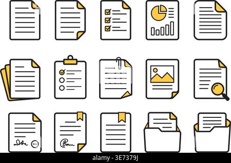 Document icon set collection in flat style. Paper page vector illustration on isolated background. Report sign business concept. Stock Vector