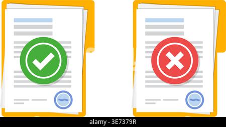 Approved and rejected document icon in flat style. Completed file vector illustration on isolated background. Report sign business concept. Stock Vector
