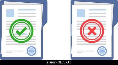 Approved and rejected document icon in flat style. Completed file vector illustration on isolated background. Report sign business concept. Stock Vector