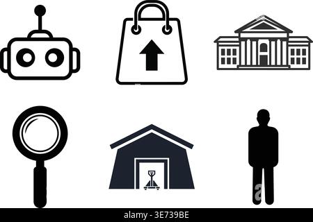 Industrial Logistics and Artificial Intelligence Research Icon Set Stock Vector