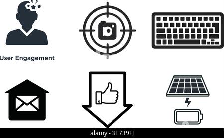 User Engagement Analysis and Sustainable Power Icon Collection Stock Vector