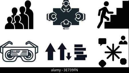 Professional Business Strategy and Team Collaboration Vector Icons Stock Vector