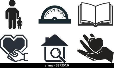 Family Welfare and Charity Support Concept Vector Icons Stock Vector
