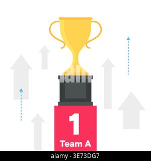 Golden trophy with upward arrows on first place podium representing victory vector Illustration Stock Vector