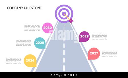 Road to success company milestone infographic showing future timeline and target achievement Vector Illustration Stock Vector