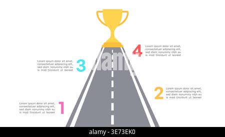 Road to Success Infographic with Four Numbered Steps Leading to Trophy Vector Illustration Stock Vector
