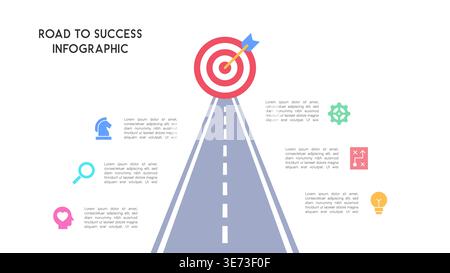 Road to success infographic with business target and milestone icons in minimal style Vector Illustration Stock Vector