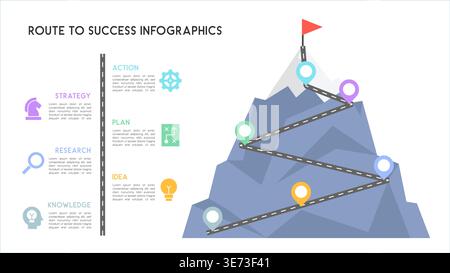 Mountain Route to Success Infographic with Business Action Plan Vector Illustration Stock Vector
