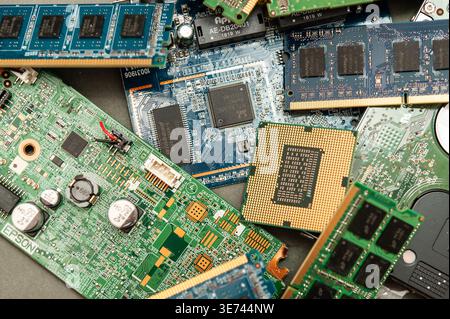 Close-up of RAM memory modules and computer components showing modern computing hardware and digital technology Stock Photo
