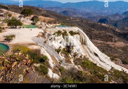 Mexico, Oaxaca, Oaxaca de Juarez, Hierve el Agua, Turquoise pools and travertine rock formations Stock Photo