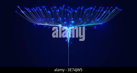 AI Digital Data Network Flow Blue Wave Lines Information Stream, Information Tree Root Infrastructure Design for Science Tech Research, Artificial Stock Vector