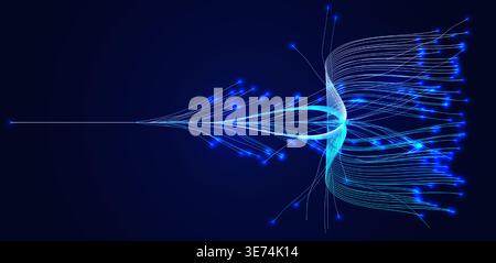 AI Digital Data Network Flow Blue Wave Lines Information Stream, Information Tree Root Infrastructure Design for Science Tech Research, Artificial Stock Vector