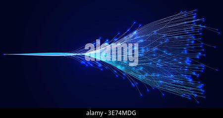 AI Digital Data Network Flow Blue Wave Lines Information Stream, Information Tree Root Infrastructure Design for Science Tech Research, Artificial Stock Vector