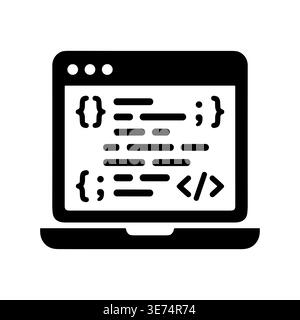 Laptop displaying source code, representing software development and programming Stock Vector