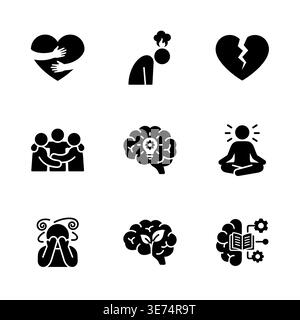 Mental Health and Psychological Wellbeing Glyph Icons Set Vector Stock Vector