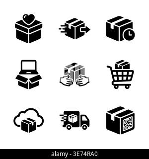Set of black delivery and shipping icons in glyph style Stock Vector