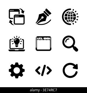 Web development and design vector icons set in black color Stock Vector