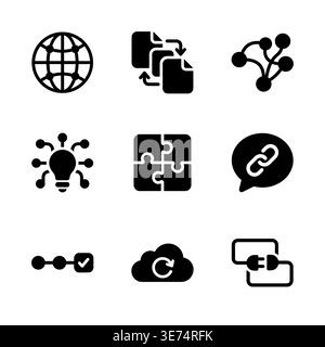 Data Network and Connectivity Black Glyph Icon Collection Set Stock Vector
