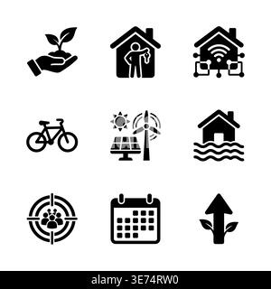 Set of black glyph icons about environment and ecology Stock Vector