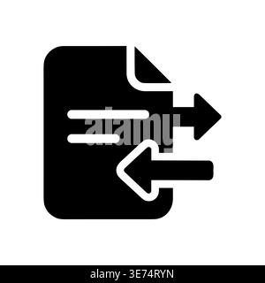 Black glyph icon of data transfer document Stock Vector