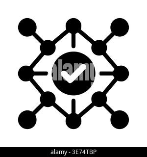 Decentralized verification network icon with checkmark, simple vector glyph Stock Vector