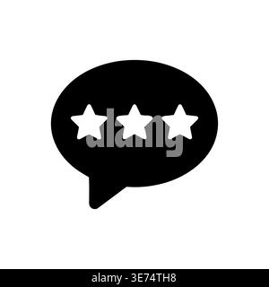 Rating Review Speech Bubble Icon with Three Stars, Flat Design Stock Vector