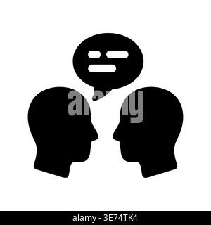 Two heads in conversation with speech bubble black glyph icon Stock Vector