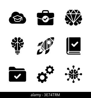 Set of black glyph education and startup icons vector illustration Stock Vector