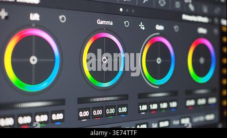Color grading control panel. Close up of professional video color ...