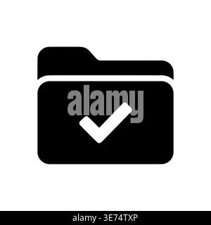 Black folder icon with a white checkmark, approved project Stock Vector