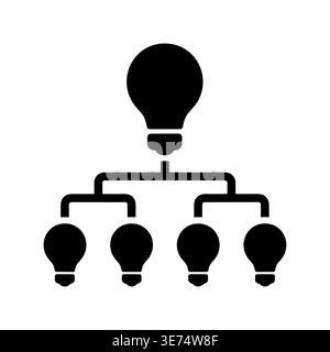 Creative Idea Generation Icon, Black and White Flat Design Stock Vector