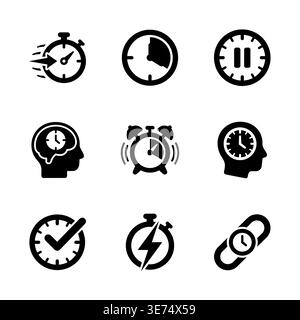 Time Management Black Glyph Icons Set on White Background Stock Vector