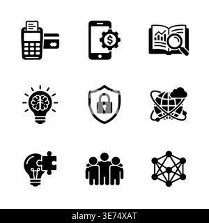 Business and Technology Simple Solid Icon Set Vector Illustration Stock Vector