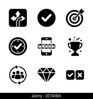 Solid icon set, business success elements, vector graphic style Stock Vector