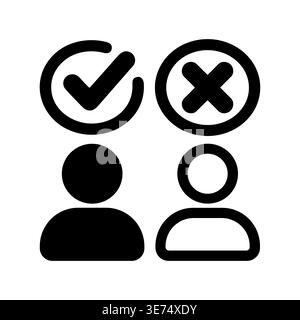 Black and white user accept decline icon vector illustration Stock Vector