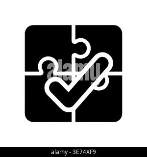 Black and white puzzle icon with check mark symbol Stock Vector