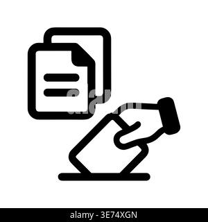 Hand putting vote in ballot box minimal black outline icon Stock Vector