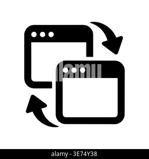 Data transfer black glyph icon, synchronizing files concept Stock Vector