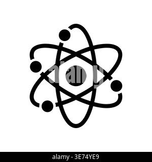 Black and white atom icon illustration in simple flat style Stock Vector