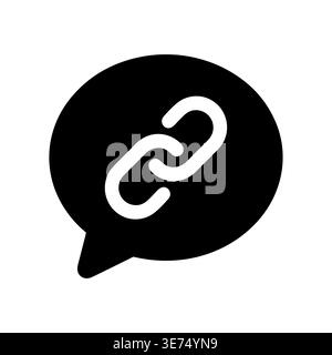 Black speech bubble with white chain link icon inside Stock Vector