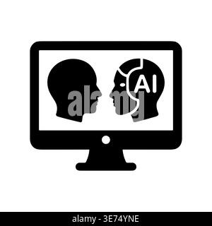 Human versus AI concept shown on computer screen, flat design Stock Vector