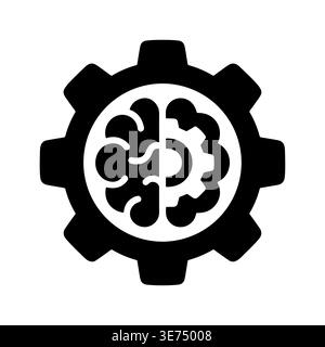 Brain and gear wheel icon symbolizing artificial intelligence and engineering Stock Vector