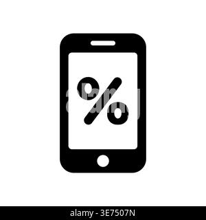 Black smartphone icon displaying percentage symbol for discounts and sales Stock Vector