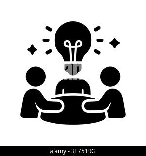 Brainstorming session icon, business meeting with idea lightbulb symbol Stock Vector