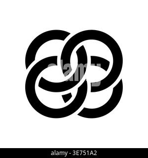Simple Black Interlocking Rings Logo Design on White Background Stock Vector