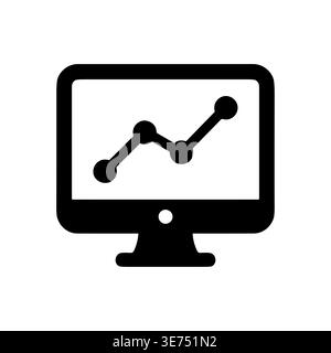 Computer screen displaying an ascending line graph icon in black Stock Vector