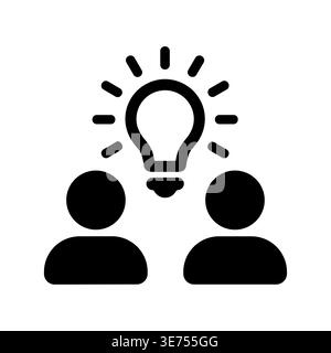 Brainstorming session icon, people with idea light bulb symbol Stock Vector
