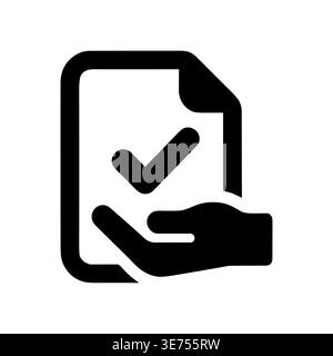 Hand holding document with checkmark icon vector illustration glyph Stock Vector
