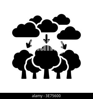 Acid rain effect on the forest, black glyph icon Stock Vector